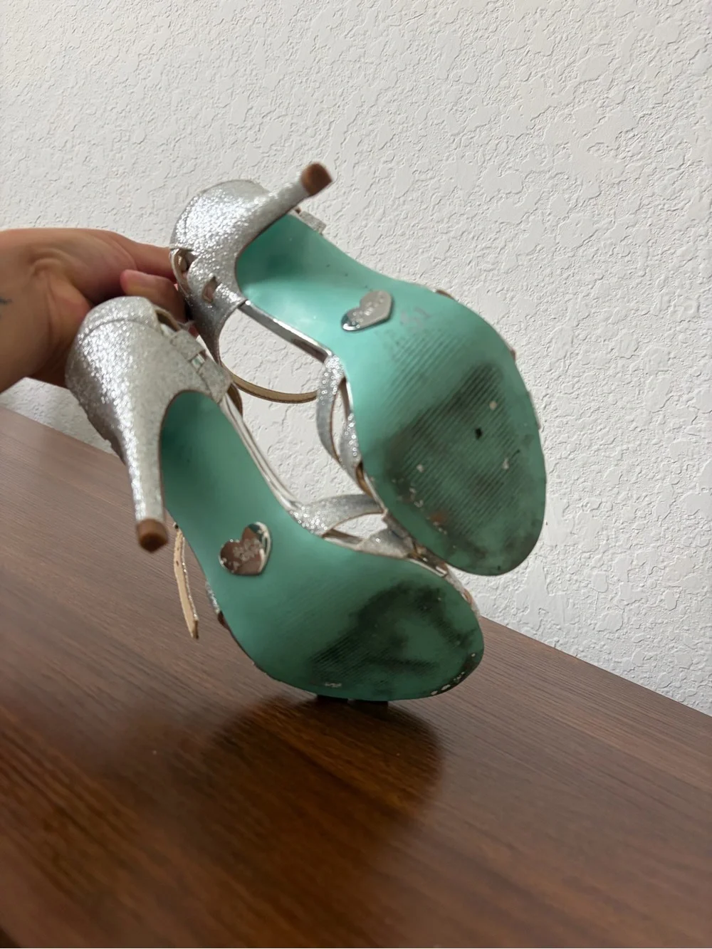Betsey Johnson Silver Glitter Strappy High Heel Sandals - Picture 3 of 4